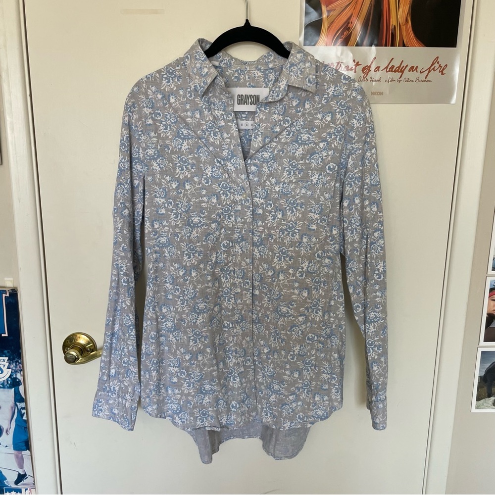 Anthropologie Blue Floral Button Down Shirt